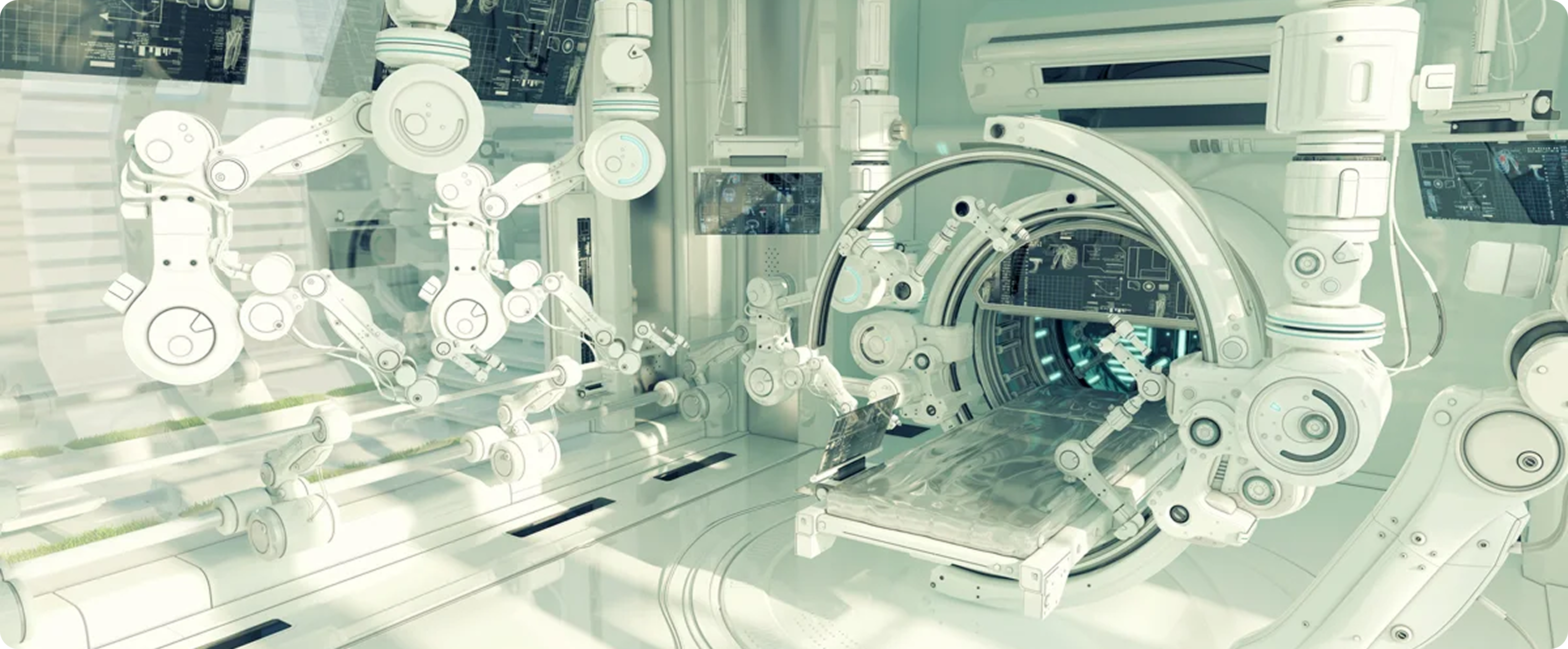 Futuristic medical equipment in a sterile room.